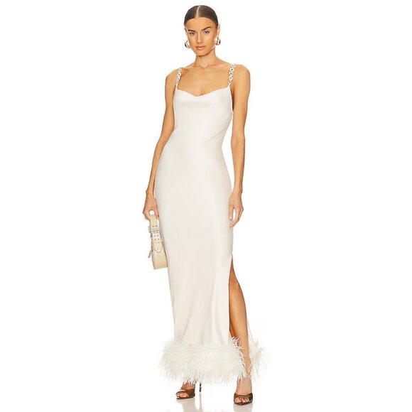 Bubish Farah Feather Trim Slip Dress in White - Picture 1 of 4